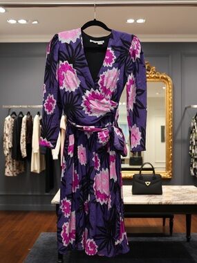 Emilio Pucci silk Vintage Purple Dress with Pink Floral Pattern Sz 8